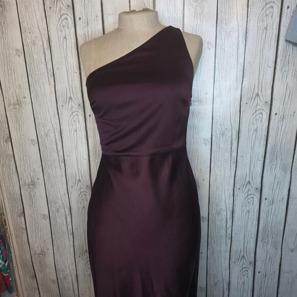 BHLDN Dresses & Skirts - BHLDN Scottie One-Shoulder Satin Maxi Dress Dark Plum Purple Size 6